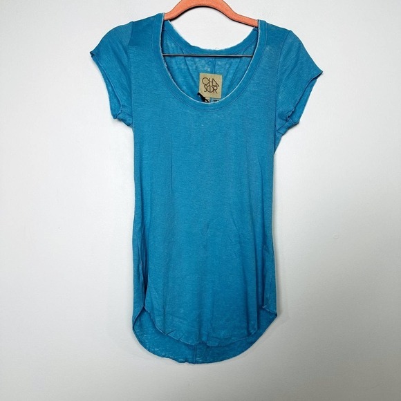 Chaser NWT Vintage Ribbed Scoop Neck Shirttail Tee Bahamas/Teal Size Medium - Picture 1 of 4